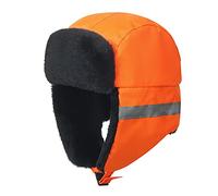 Hommes Chapka Haute visibilité d'hiver Aviateur en Faux Cuir Fausse Fourrure Trapper Femmes Earflap Chasse Casquette Adulte Unisex Orange Jaune (58CM, Orange)