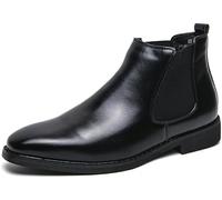 Hommes Chelsea Bottes Bout Pointu PU Cuir Bande élastique Non Imperméable Formel Slip on, Black, 6.5 UK
