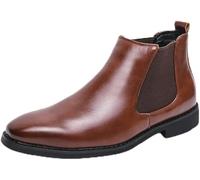 Hommes Chelsea Bottes Bout Pointu PU Cuir Bande élastique Non Imperméable Formel Slip on, Brown, 10 UK