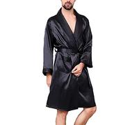 Hommes chemise de nuit robe Pour Des Hommes Peignoir Long En Satin Avec Chemise de Nuit Short, Manche Longue Vêtements de Nuit Légers, Ensemble de Peignoir Kimono ( Color : Black 1 , Size : Large )