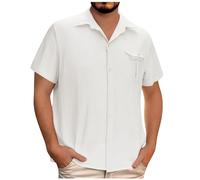 Hommes Chemises en Lin Solid Henley Shirts Casual Manches Longues été Mao Chemisier de Plage Classique Ample Chemises Homme Regular Fit Chemisier Respirant Haut Tops T-Shirt Pas Cher