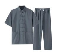 Hommes Chinoise Traditionnelle Kung Fu Vêtements Coton Linge de Linge Chun Vêtements Travaux à Manches Courtes Hanfu Jacket Chemises Ensemble 2 Pièces pour Homme Costume