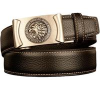 Hommes Cliquet Robe Ceinture Noire avec Tête De Lion Rugissant Décoratif Stéréoscopique Automatique Clic Boucle, Silver, 120cm/47