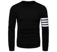 Hommes col Rond Manches Longues Sport Couleur Unie Rayures t - Shirt Automne Base Color Block Shirt Casual Slim Pull (Noir,XL)