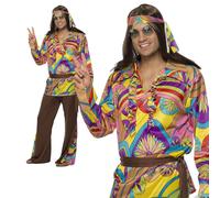 Hommes Costume Hippie Adultes 1960s 1970s Déguisement Hippie Psychédélique M-XL