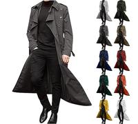 Hommes Couleur Unie Manteau Long Trench-Coat Mince à Manches Longues Double Boutonnage Pardessus Veste Longue Classique Casual Outwear Col Revers Manteaux Blouson Homme Parka Outwear Mode Automne