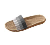 Hommes Couples Lin sans Lacet Rayure Plat Diapositives intérieur Maison Pantoufles Casual Confortable Mode Chaussures de Plage modèle Unisexe