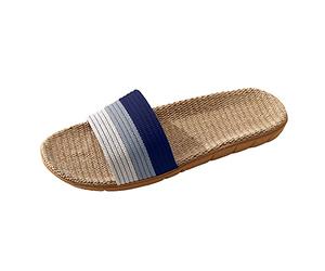 Hommes Couples Lin sans Lacet Rayure Plat Diapositives intérieur Maison Pantoufles Casual Confortable Mode Chaussures de Plage Semelle intérieure Confortable