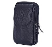 Hommes Cow Tobe Belt Sac Double Couture Running Waist Sac à glissière à Fermeture éclair CEILLE (Noir)