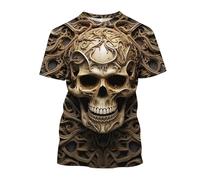 Hommes Crâne Halloween Tête de Mort 3D T-Shirt Homme Manches Courtes Bronze Badge Tatouage Style de Vie Graphique Standard Casual Coton Doux T-Shirt Frais Classique T-Shirt, K Gold., M