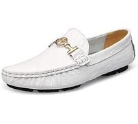 Hommes Cuir Décontractés Qui Glissent Mocassins Plats Qui Marche Chaussures de Bateau Habillent Bateau Pantoufles Mode（Blanc,37/38 EU,38 Taille de la Marque