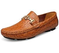 Hommes Cuir Décontractés Qui Glissent Mocassins Plats Qui Marche Chaussures de Bateau Habillent Bateau Pantoufles Mode（Marron,43/44 EU,44 Taille de la Marque