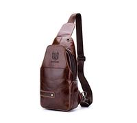 Hommes Cuir Sling Sac de Poitrine Épaule Véritable Sac À Dos Bandoulière Sac pour Casual Sport Randonnée Voyage (Marron)