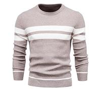 Hommes d'affaires De Chandails Ras du Cou Rayé À Manches Longues Pull Pulls Casual Regular Fit