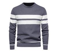 Hommes d'affaires De Chandails Ras du Cou Rayé À Manches Longues Pull Pulls Casual Regular Fit (FR/ES, Alpha/Lettres, M, Taille Normale, Taille Normale, Gris)