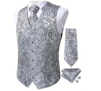 Hommes De La Saint Valentin 4 Pièces Jacquard De Paisley Gilet & Cravate & Boutons De Manchette & Mouchoirs Sans Chemise L,M,S,XL,XXLMotif Paisley,Tout ImpriméÉtoffe