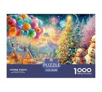 Hommes de Neige, Ballons et Feux d'artifice festifs Puzzle De 1000 Pièces Christmas Style Parfait pour Le Lien Familial, Adultes Et Enfants 52x38cm/1000pcs