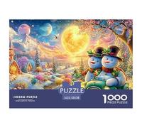 Hommes de Neige dans Une Voiture, scène hivernale Festive Puzzle De 1000 Pièces Christmas Style Classique Et Défiant, Cadeau pour Toutes Les Âges 52x38cm/1000pcs