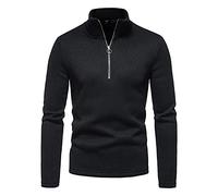 Hommes décontracté Automne Solide Pull Hauts col roulé Fermeture éclair col Mode Blouse à Manches Longues Populaire Chaud Pull Haut (Black, XL)