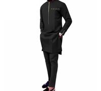 Hommes Décontracté Ensemble Africain Traditionnel Dashiki Tenues Chemises Pantalons Deux Pièces Vêtements Slim Fit Survêtement Vêtements (Color : Black, Size : XL)