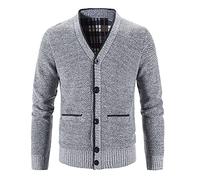 Hommes décontracté Solide boutonné à Manches Longues Poche Chaud Cardigan léger Tricot Veste Manteau pour Le Travail à la Maison Gants Polaire Homme Marron Tactile