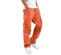 Hommes décontracté Taille Couleur Sport Chapeau -tissé Poche Pied Corde Solide Pantalon Rue Cargo Cravate Hommes Cargo Pantalon (Orange, XXL)