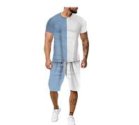 Hommes décontractés exercez des vêtements à Manches Courtes, des Shorts décontractés d'été Sportifs de Sports Masculins (Couleur: Bleu Clair, Taille: Code XXXL)
