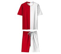 Hommes décontractés exercez des vêtements à Manches Courtes, des Shorts décontractés d'été Sportifs de Sports Masculins (Couleur: Blanc Rouge, Taille: XXXL Taille)