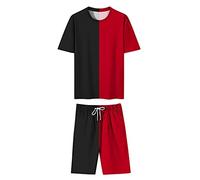 Hommes décontractés exercez des vêtements à Manches Courtes, des Shorts décontractés d'été Sportifs de Sports Masculins (Couleur: Rouge Noir, Taille: XXXXL Taille)