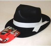 Hommes Déguisement Chapeau Gangster Al Capone Noir/Blanc Mou Floqué Extérieur