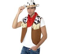 Hommes Déguisement Cowboy Instantané Kit Gilet,Chapeau & Foulard Cowgirl Smiffys