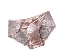 Hommes Dentelle Sans Couture Glace Soie Slips 3D U Convexe Sac Taille Basse Respirant Séchage Rapide Sous-vêtements pour Sissy Gay Lingerie Blanc Nude Vert (L Café)