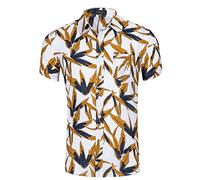 Hommes d'été Décontractée Imprimé Floral Hawaïen Boutonné Aloha Artistique Tee T-Shirt à Manches Courtes Collier Grand Chemise de fête de Vacances à la Plage GD024-2 XXL