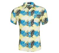 Hommes d'été Décontractée Imprimé Floral Hawaïen Boutonné Aloha Artistique Tee T-Shirt à Manches Courtes Collier Grand Chemise de fête de Vacances à la Plage GD024-3 XXL