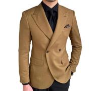 Hommes Double Breasted Blazer Casual Coat Slim Long Sleeve Costume Blazers, Brown Blazer Only, XL