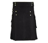 Hommes Écossais 100% Coton Kilt Jupe De Luxe Tartan 8 Cour - Noir, 36