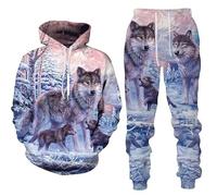 Hommes et Femmes Mode Loup Jogging Ensemble 3D Imprimé Hommes et Femmes Sweats à Capuche Ensemble Deux Pièces, 4, 5XL