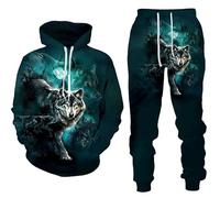 Hommes et Femmes Mode Loup Jogging Ensemble 3D Imprimé Hommes et Femmes Sweats à Capuche Ensemble Deux Pièces, 7, M