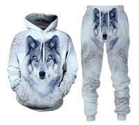 Hommes et Femmes Mode Loup Jogging Ensemble 3D Imprimé Hommes et Femmes Sweats à Capuche Ensemble Deux Pièces, 5, L
