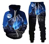 Hommes et Femmes Mode Loup Jogging Ensemble 3D Imprimé Hommes et Femmes Sweats à Capuche Ensemble Deux Pièces, 1, XL