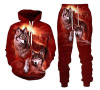 Hommes et Femmes Mode Loup Jogging Ensemble 3D Imprimé Hommes et Femmes Sweats à Capuche Ensemble Deux Pièces, 2, 3XL