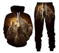 Hommes et Femmes Mode Loup Jogging Ensemble 3D Imprimé Hommes et Femmes Sweats à Capuche Ensemble Deux Pièces, 6, L