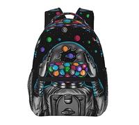 Hommes et femmes Polyester durable Trippy Space Chilling Astronaut Drinks Psychedelic Art Backpack Cartable de grande capacité avec fermetures à glissière lisses pour grimper le vélo de pique-nique