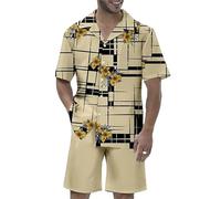 Hommes Été 2 Pièces Tenues Dégradé Couleur Manches Courtes Chemises Boutonnées et Shorts à Cordon De Serrage Ensemble Ensembles Shorts De Plage Hawaïenne