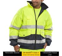 Hommes Europa Hi Viz Deux Ton Sécurité Bomber Site Veste Travail Amovible Manche
