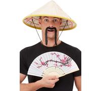 Hommes Femmes Adulte Chinois Coolie Oriental Chapeau Déguisement + Éventail +