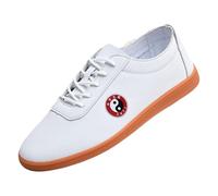 Hommes Femmes Arts Martiaux Chaussures Léger Marche Wing Chun Baskets Respirant Casual Semelle Souple Cuir Formateurs,Blanc,39 EU