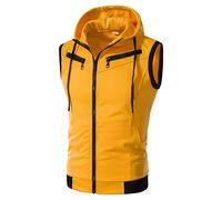 Hommes Femmes Automne et Hiver Mode Décontracté Couleur unie Fermeture Éclair Sans Manches Coton Top Gilet Caractéristiques Flanelle Shorts Hommes, jaune, XL