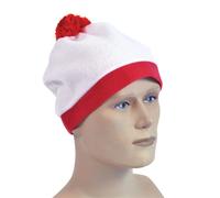 Hommes Femmes Bonnet à Pompon Blanc & Rouge Pom Chapeau Accessoire Déguisement