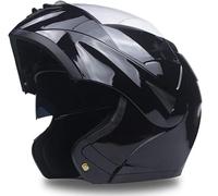 Hommes Femmes Casque De Moto Modulaire Casque Rabattable Casque De Moto Plein Visage à Double Lentille avec Pare-Soleil Intérieur Casques De Moto De Course, Black, Head circumference/61-62cm
